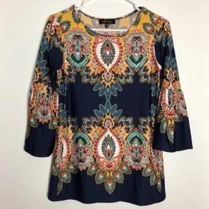 Melissa Paige Navy Paisley Multicolor Top Women Size XS